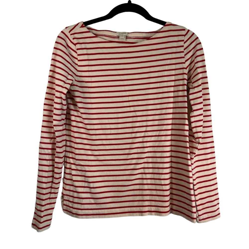 J.Crew Top T-Shirt XS Red White Stripes Crew Neck Long Sleeves Casual French